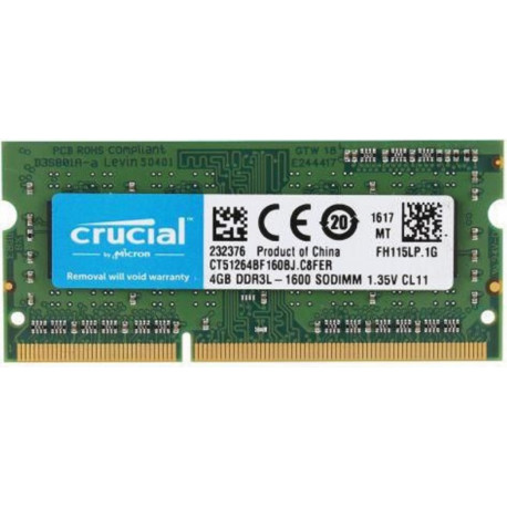 1x 4GB SODIMM DDR3L 1600 mhz PC3L 12800 1Rx8 CT51264BF160BJ