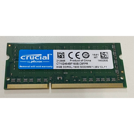 1x 8GB SODIMM DDR3L 1600 mhz PC3L-12800 204 PIN CRUCIAL MEMORIE RAM